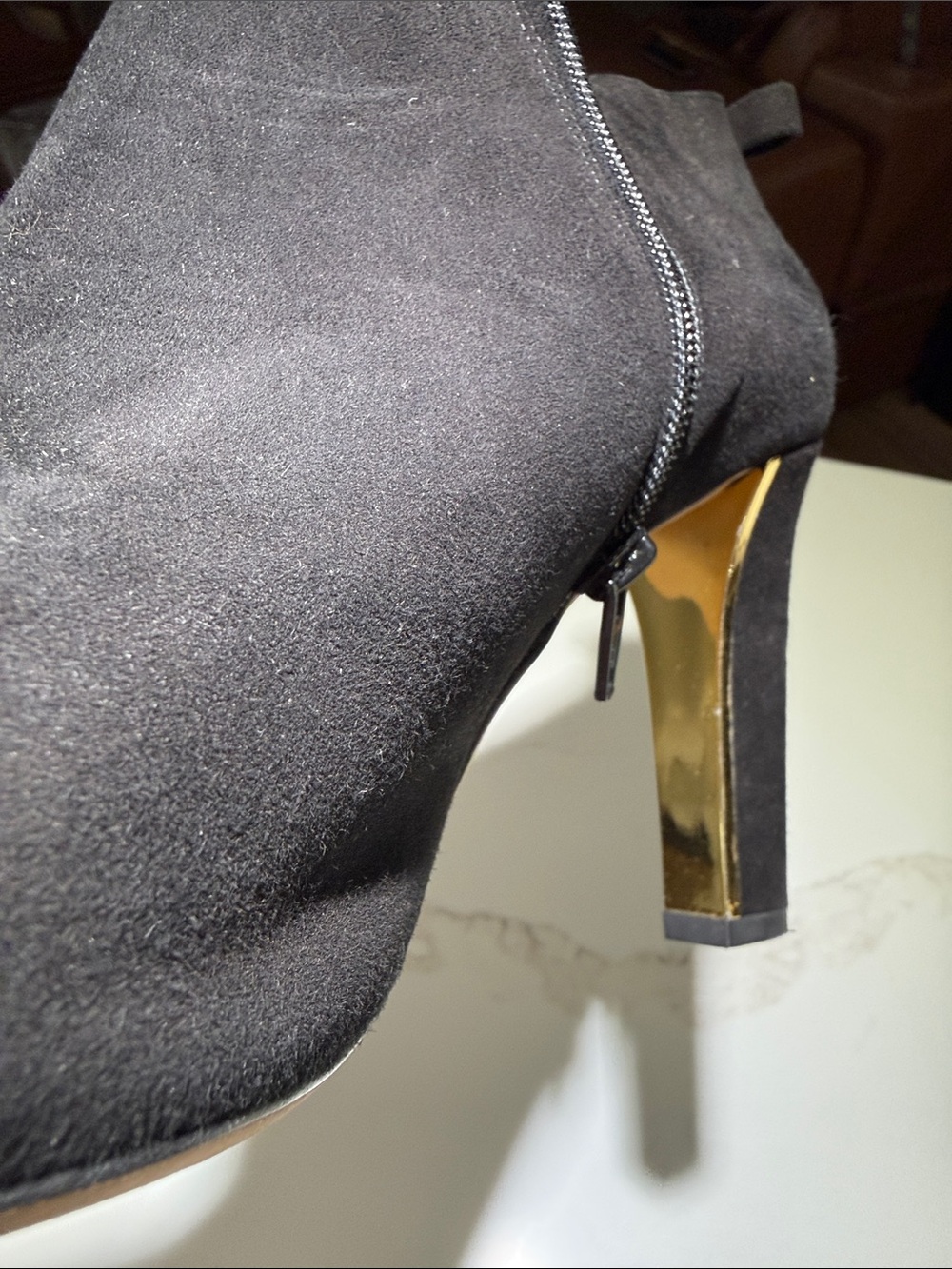 KATE SPADE 4” Heel Leather Suede Booties Black Gold Inside Heel, Size 11B - Picture 4 of 11